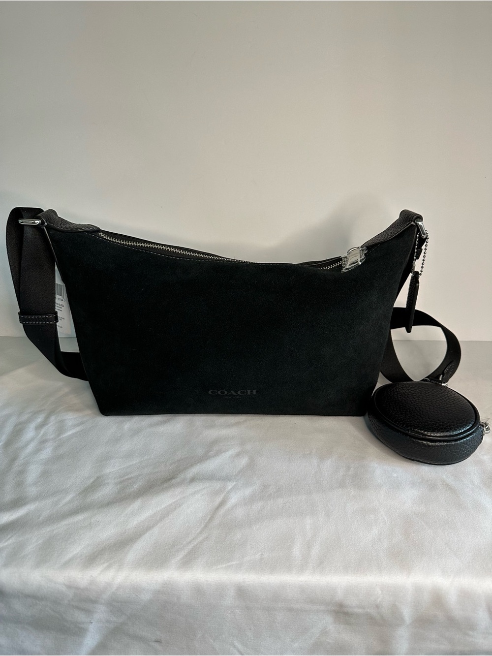 Coach Black Suede Small Finn Crossbody Bag with Coin Pouch CDD79